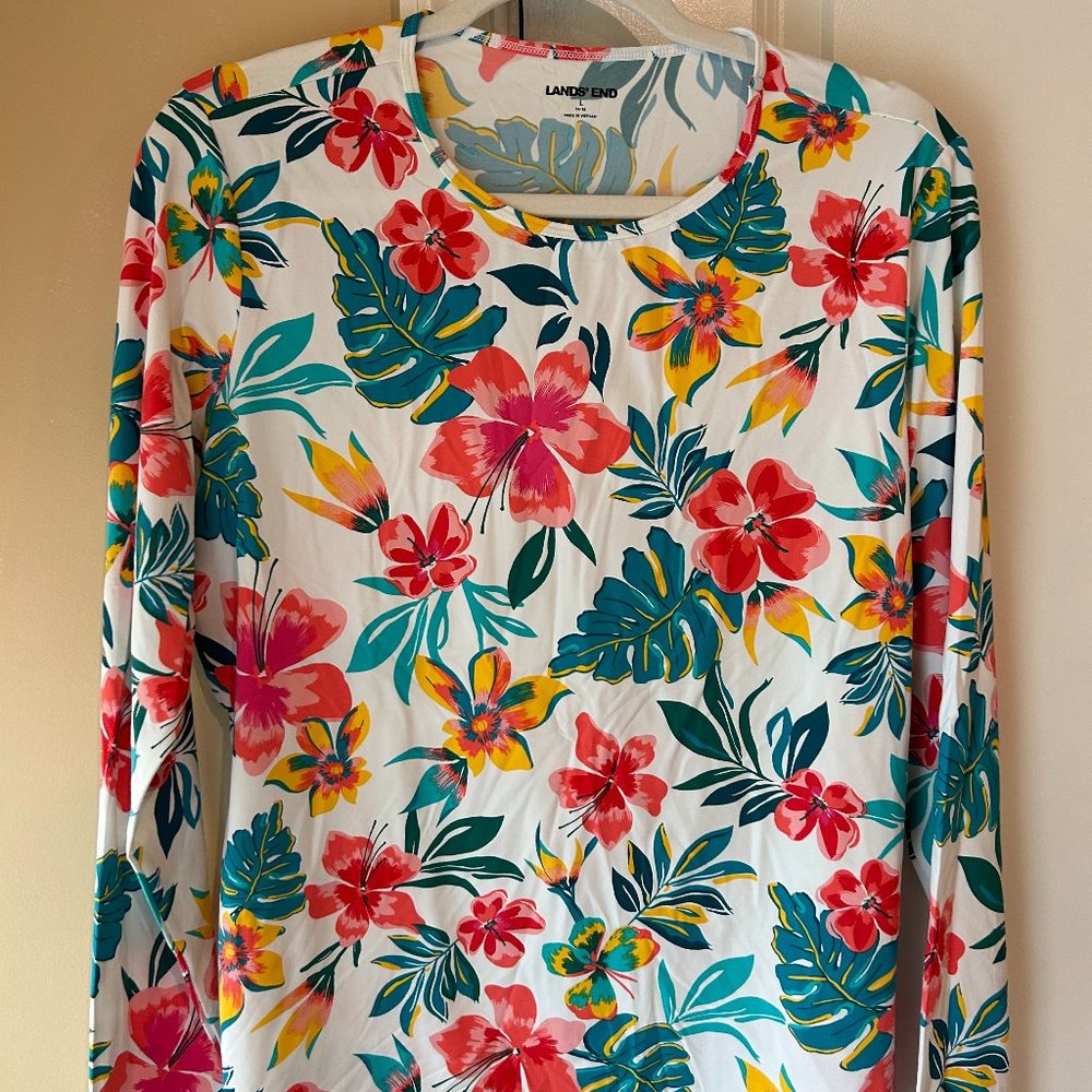 Women's Lands' End long sleeve rash guard for the beach